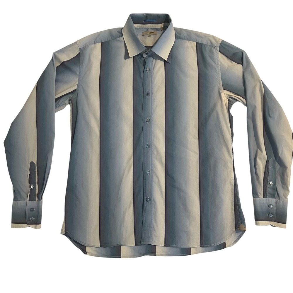 Ted Baker london Mens blue wide striped long sleeve dress shirt size 6 ( US XXL)